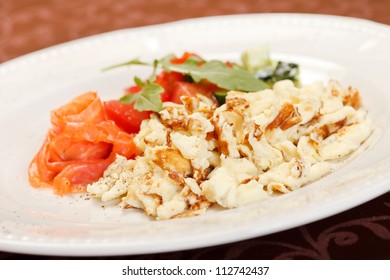 Scrambled Eggs With Salmon And Vegetables