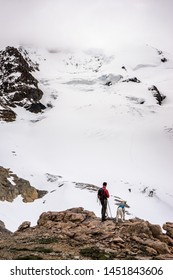 Scrambling And Hiking Up Boundary Peak In Jasper National Park With Views Of Massive Glacier Dog And Man