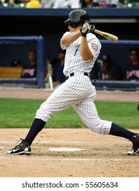 SCRANTON - JUNE 26: Scranton Wilkes Barre Yankees Batter Swings Hard  Against The Columbus Clippers In A Game At PNC Field June 26, 2008 In Scranton, PA