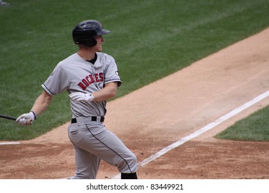 SCRANTON, PA - AUGUST 24: Rochester Red Wings Batter Dustin Martin Swings At A Pitch During A Game Against The Scranton Wilkes Barre Yankees At PNC Field On August 24, 2011 In Scranton, PA.