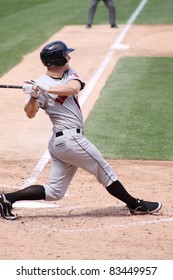 SCRANTON, PA - AUGUST 24: Rochester Red Wings Batter Dustin Martin Watches His Hit During A Game Against The Scranton Wilkes Barre Yankees At PNC Field On August 24, 2011 In Scranton, PA.