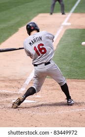 SCRANTON, PA - AUGUST 24: Rochester Red Wings Batter Dustin Martin Swings At A Pitch During A Game Against The Scranton Wilkes Barre Yankees At PNC Field On August 24, 2011 In Scranton, PA.