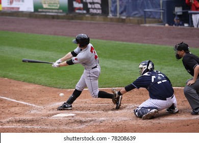 SCRANTON, PA - MAY 24:Indianapolis Indians Alex Presley Takes A Big Swing And Fouls The Ball Off In A Game Against The Scranton Wilkes Barre Yankees At PNC Field On May 24, 2011 In Scranton, PA.