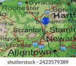 Scranton, Pennsylvania marked by a blue map tack. The City of Scranton is the county seat of Lackawanna County, PA.