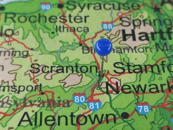 Scranton, Pennsylvania Marked By A Blue Map Tack. The City Of Scranton Is The County Seat Of Lackawanna County, PA.