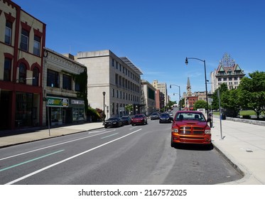 Scranton, Pennsylvania, USA - June 5, 2022: Streetscape of Washington Avenue in downtown Scranton