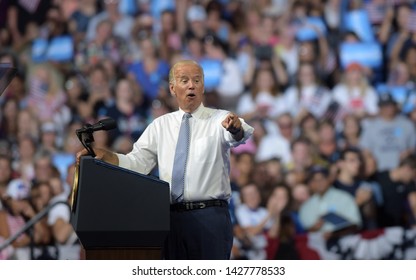 SCRANTON, PENNSYLVANIA/USA – AUGUST 15, 2016: Presidential candidate Hillary Clinton appears during a rally alongside Vice President Joe Biden on Aug. 15, 2016, in Scranton, Pennsylvania.