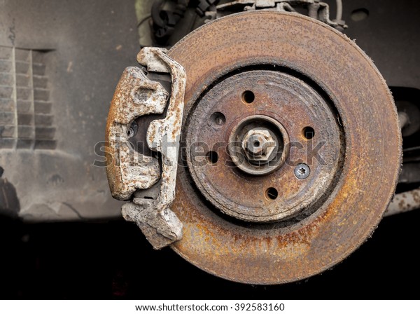 Scrap Auto Car\
parts. Rusty brake and\
disc.