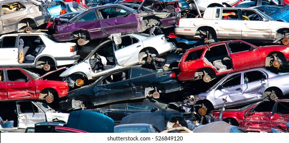 Scrap car recycle yard - Shutterstock ID 526849120