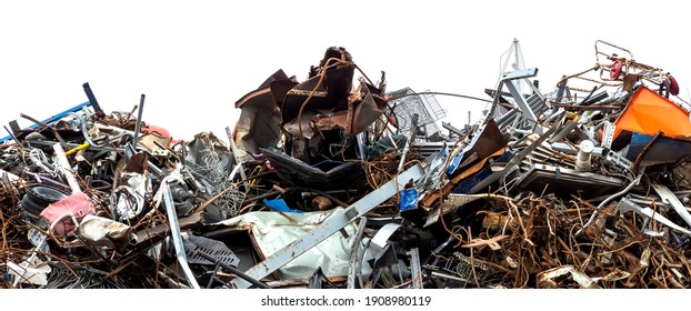 Scrap metal on white background. Industrial waste. - Shutterstock ID 1908980119