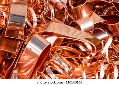 Scrapheap of copper foil (sheet) for recycling