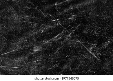 Scratches And Dust On Black Background. Vintage Scratched Grunge Plastic Broken Screen Texture. Scratched Glass Surface Wallpaper. 