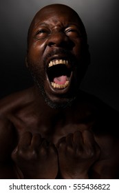 Screaming Black Man With Hands Clenched