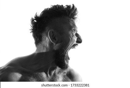 Screaming Male Person Silhouette, Back Lit Light