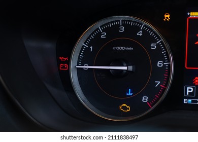 Screen display of car status warning light on dashboard panel symbols which show the fault indicators