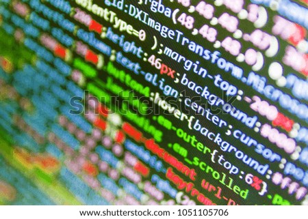 Screen of web developing javascript code. WWW software development. Background of software developer script. Hacker breaching net security. Coding cyberspace concept. 