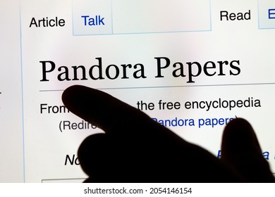 Screen With Wikipedia Search Pandora Papers. 11.9 Million Leaked Documents That Were Published By The  International Consortium Of Investigative Journalists 2021.10.04 Rome Italy