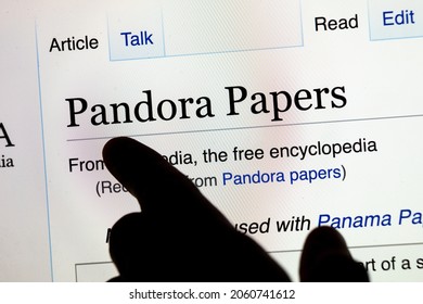 Screen With Wikipedia Search Pandora Papers. 11.9 Million Leaked Documents That Were Published By The  International Consortium Of Investigative Journalists 2021.10.04 Rome Italy