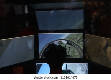 The Screens Of A Flight Simulator For Pilot Training