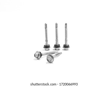 Screw Nut Isolated Is A Type Used For Metal Or Metal Roof Cheeseon A White Background.