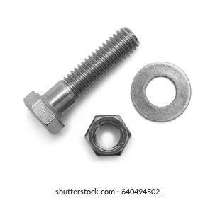 Screw, Nut and Washer Isolated on White Background. - Shutterstock ID 640494502
