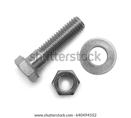 Screw, Nut and Washer Isolated on White Background.