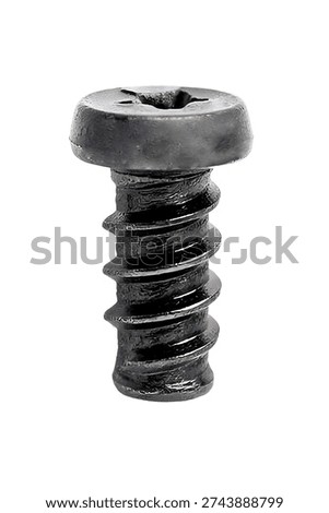 A screw with a spiral pattern is shown on a white background. The screw is black and has a pointed end