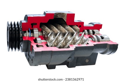 Screw type high pressure compressor prepared pumpfor pumping of water, fuel, oil and oil or chemical products, closeup details. industrial concept  - Powered by Shutterstock