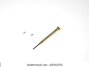 Screwdriver and nuts isolate white background