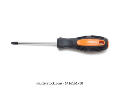 Screwdriver. Screwdriver on a white background. Screwdriver with orange handle.