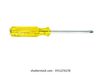 screwdriver with yellow handle isolated on white - Shutterstock ID 1911276178