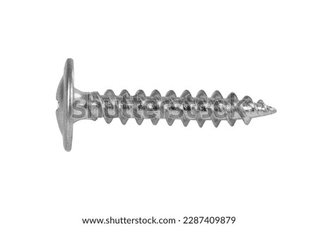screws and self-tapping screws made of white metal, isolate on a white background, space for text
