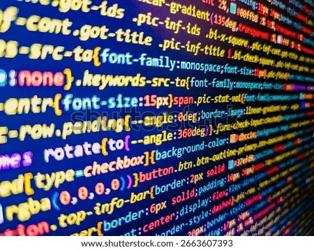 Script procedure creating. Coding hacker concept. Server logs analysis. Modern web network and internet telecommunication technology. Computer programming source code. React HTML, native concept on L
