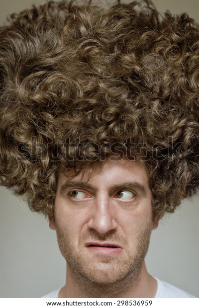 Scruffy Faced Man Messy Curly Hair Stockfoto Jetzt