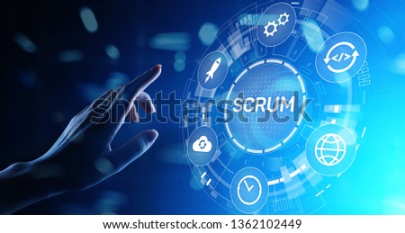SCRUM, Agile development methodology, programming and application design technology concept on virtual screen. [[stock_photo]] © 