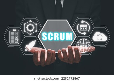 SCRUM, Businessman hand holding SCRUM icon on VR screen, Agile development methodology. - Shutterstock ID 2292792867