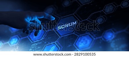 Scrum framework for agile project management and software development with human hand interaction