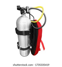 Scuba Cylinder Oxygen Container Tank Isolated On White Background. This Has Clipping Path.                                