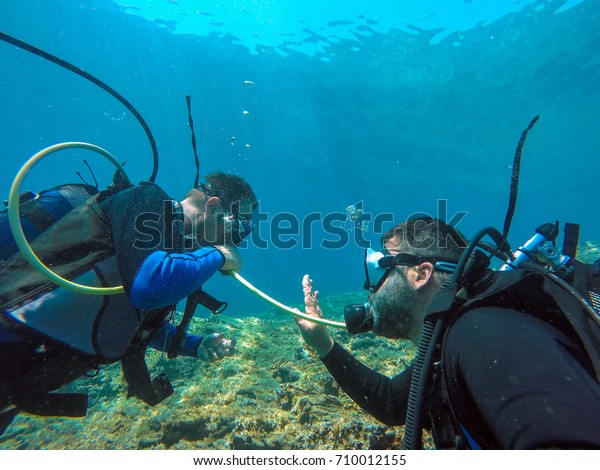 Scuba Diver Out Air Buddy Breathing Stock Photo Edit Now 710012155