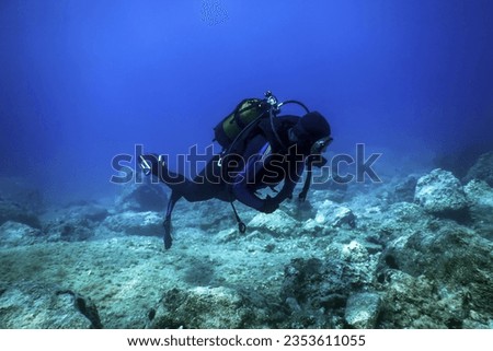 Scuba Diver Sea Bottom, Diver exploring