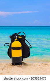 Scuba Diving Equipment On A Tropical Beach In Cuba