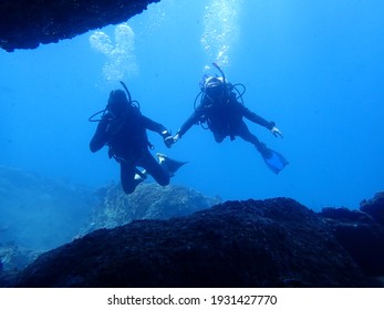 Scuba Diving Under Water, Diver In Blue Water, Beautiful Marine