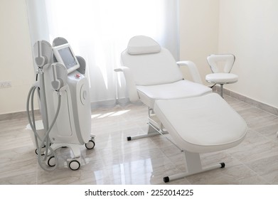 The sculp body treatment machine with a white bad in the white room, cabinet in the cosmetology, beauty center, clinic, salon.Modern ways of relaxation and skin care - Shutterstock ID 2252014225