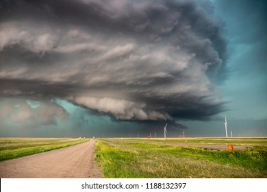 A sculpted, stacked plate supercell moves over the plains of eastern Colorado.