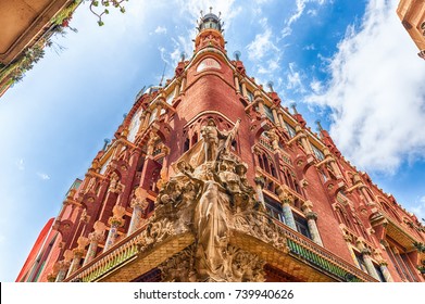 Sculptural Group On The Corner Of The Palau De La Musica Catalana, Modernist Concert Hall And UNESCO World Heritage Site In Barcelona, Catalonia, Spain