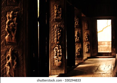 Sculpture at ancient teak monastery of Shwenandaw Kyaung in Mandalay, Myanmar - Shutterstock ID 330294833