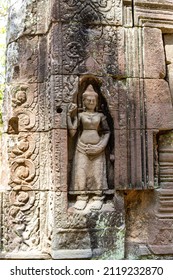A sculpture of the Apsara on the great Angkor ancient temple is surrounding by the decoration arts