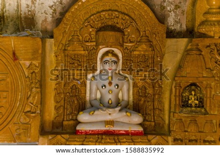 Sculpture of Bhagwan Rishabhdev, the first tirthankara of Jainism at Lodurva Jain Temple