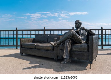 Sculpture Of Bob Newhart On The Pier - Lake Michigan, Chicago, Illinois USA, June 2018.