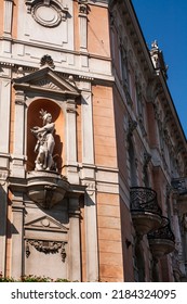 Sculpture Depicting A Man And Symbolizing America In A Niche Of A Historic Hotel Building In The Style Of The Vienna Secession. Lviv, Ukraine